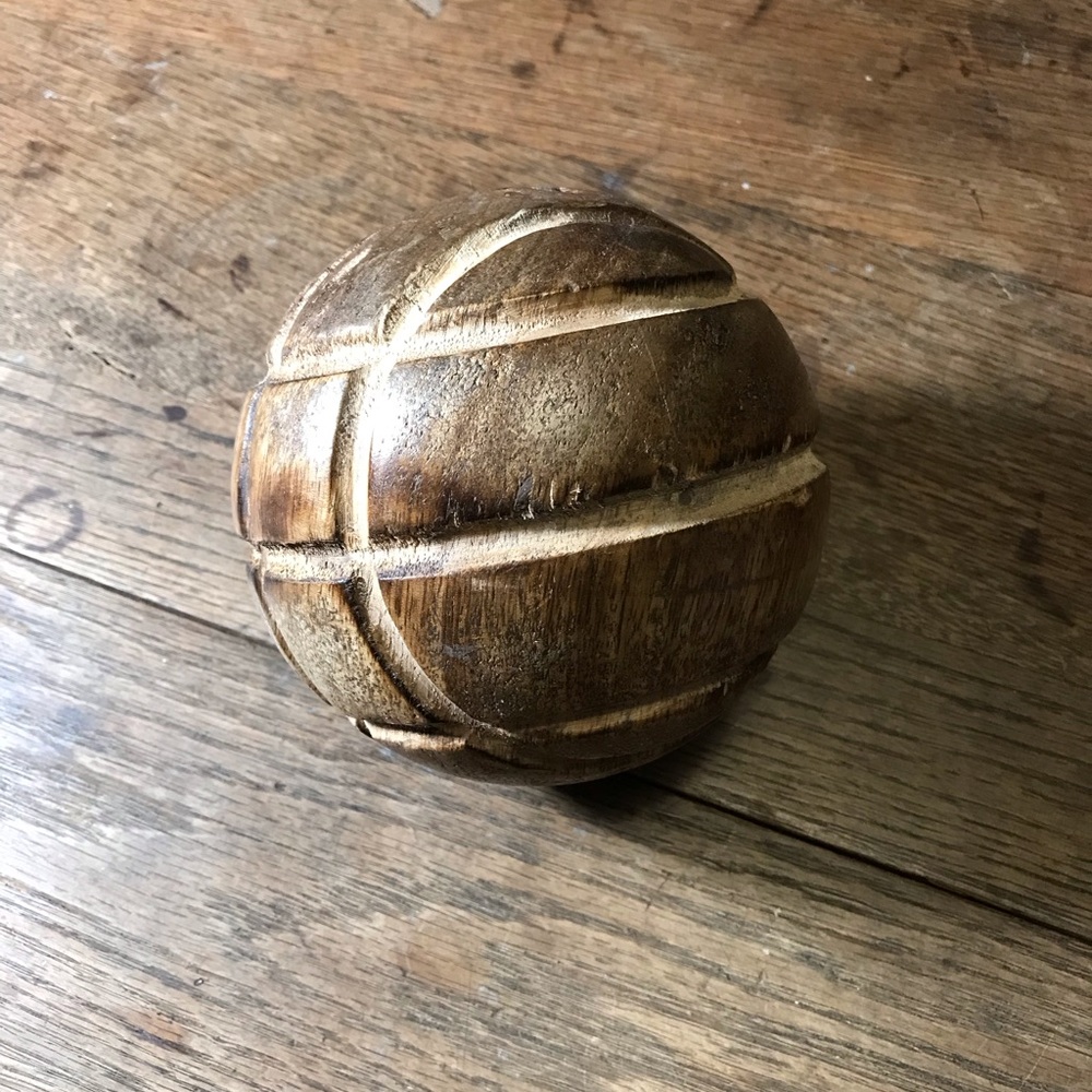 Natural Hand Carved Wooden Decor Ball 5 in